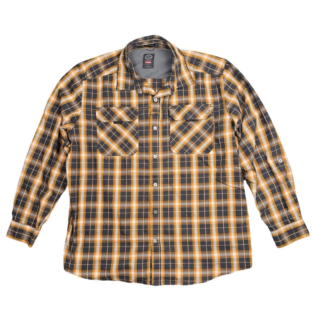 Wrangler ATG Mens XL Plaid Button Down Shirt Orange Black 112326512